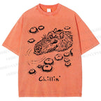 Unisex Vintage Chilling Capybara Printed Washed Tee
