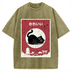 Kawaii Cute Cat Vintage Washed T-shirt