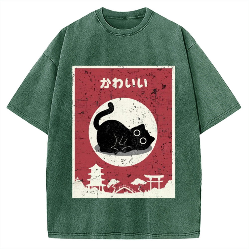Kawaii Cute Cat Vintage Washed T-shirt