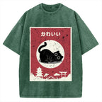 Kawaii Cute Cat Vintage Washed T-shirt