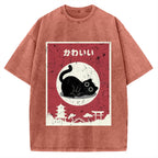 Kawaii Cute Cat Vintage Washed T-shirt