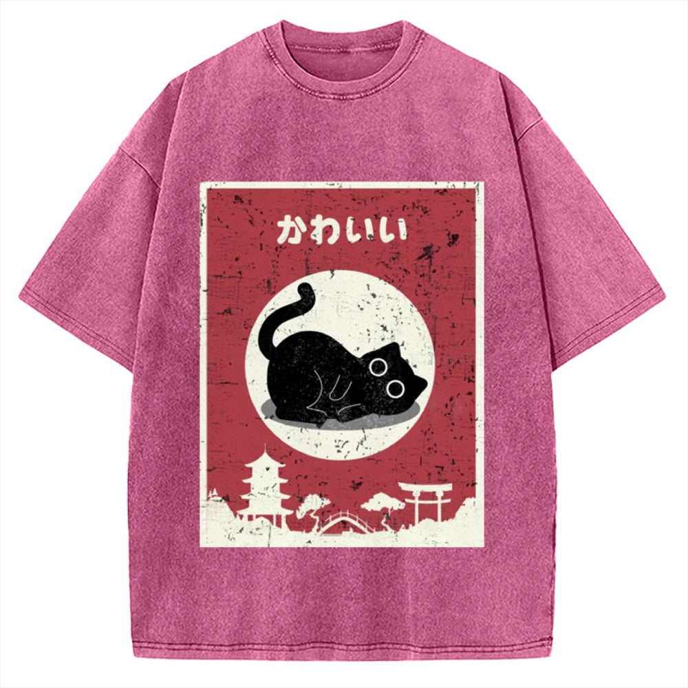 Kawaii Cute Cat Vintage Washed T-shirt