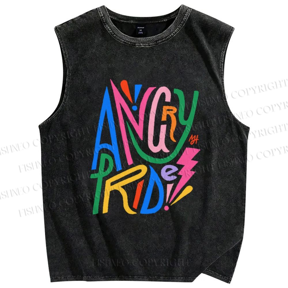 Unisex Angry Pride Printed Washed Tank Top