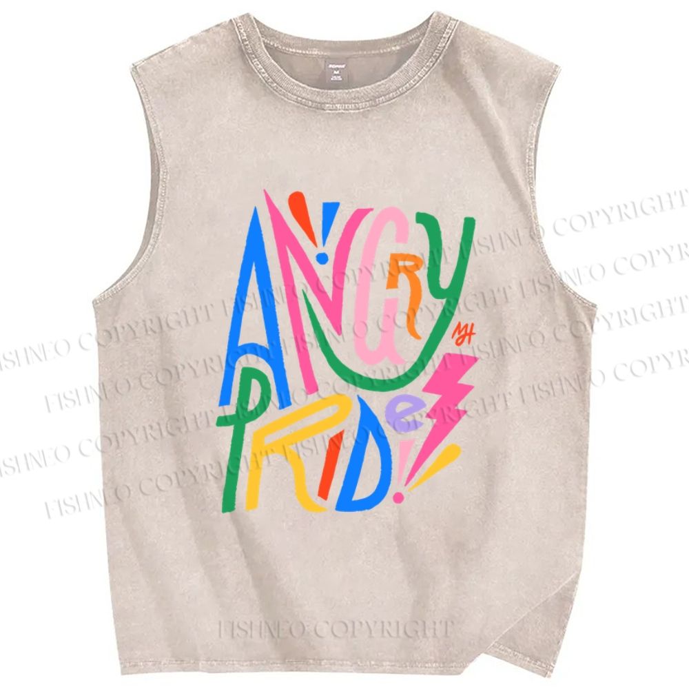 Unisex Angry Pride Printed Washed Tank Top