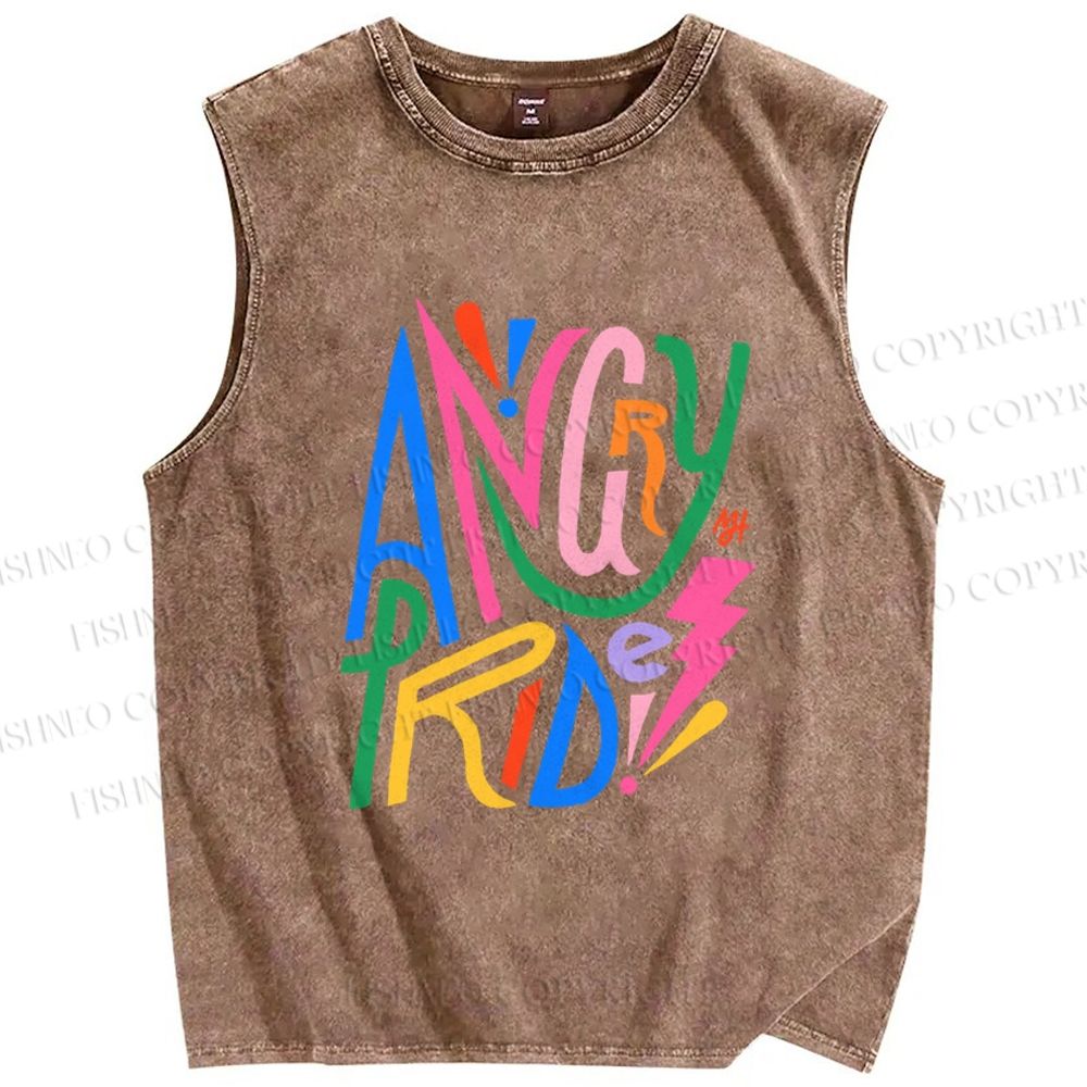 Unisex Angry Pride Printed Washed Tank Top