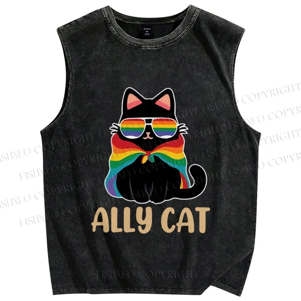 Unisex Pride Ally Cat Printed Washed Tank Top