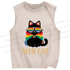Unisex Pride Ally Cat Printed Washed Tank Top