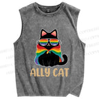 Unisex Pride Ally Cat Printed Washed Tank Top