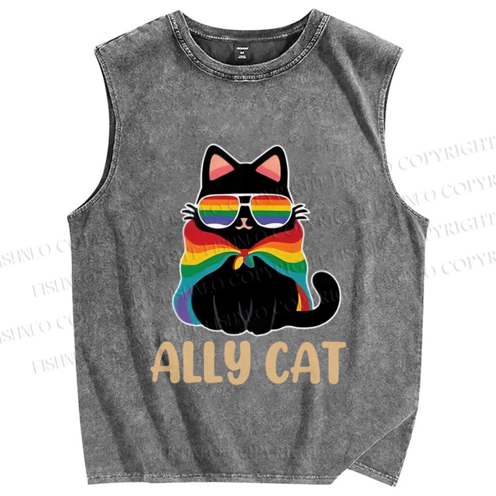 Unisex Pride Ally Cat Printed Washed Tank Top