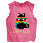 Unisex Pride Ally Cat Printed Washed Tank Top