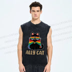 Unisex Pride Ally Cat Printed Washed Tank Top