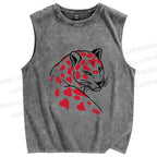 Unisex Heart Leopard Printed Washed Tank Top