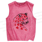 Unisex Heart Leopard Printed Washed Tank Top