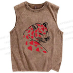 Unisex Heart Leopard Printed Washed Tank Top