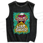 Unisex War Sucks Funny Graffiti Printed Washed Tank Top