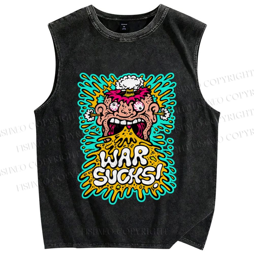 Unisex War Sucks Funny Graffiti Printed Washed Tank Top