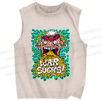 Unisex War Sucks Funny Graffiti Printed Washed Tank Top