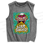 Unisex War Sucks Funny Graffiti Printed Washed Tank Top