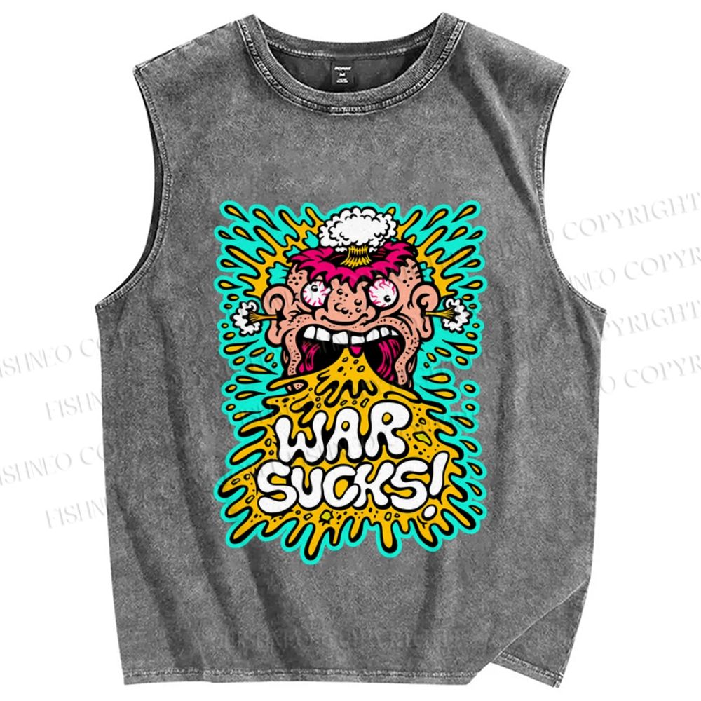 Unisex War Sucks Funny Graffiti Printed Washed Tank Top