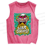 Unisex War Sucks Funny Graffiti Printed Washed Tank Top