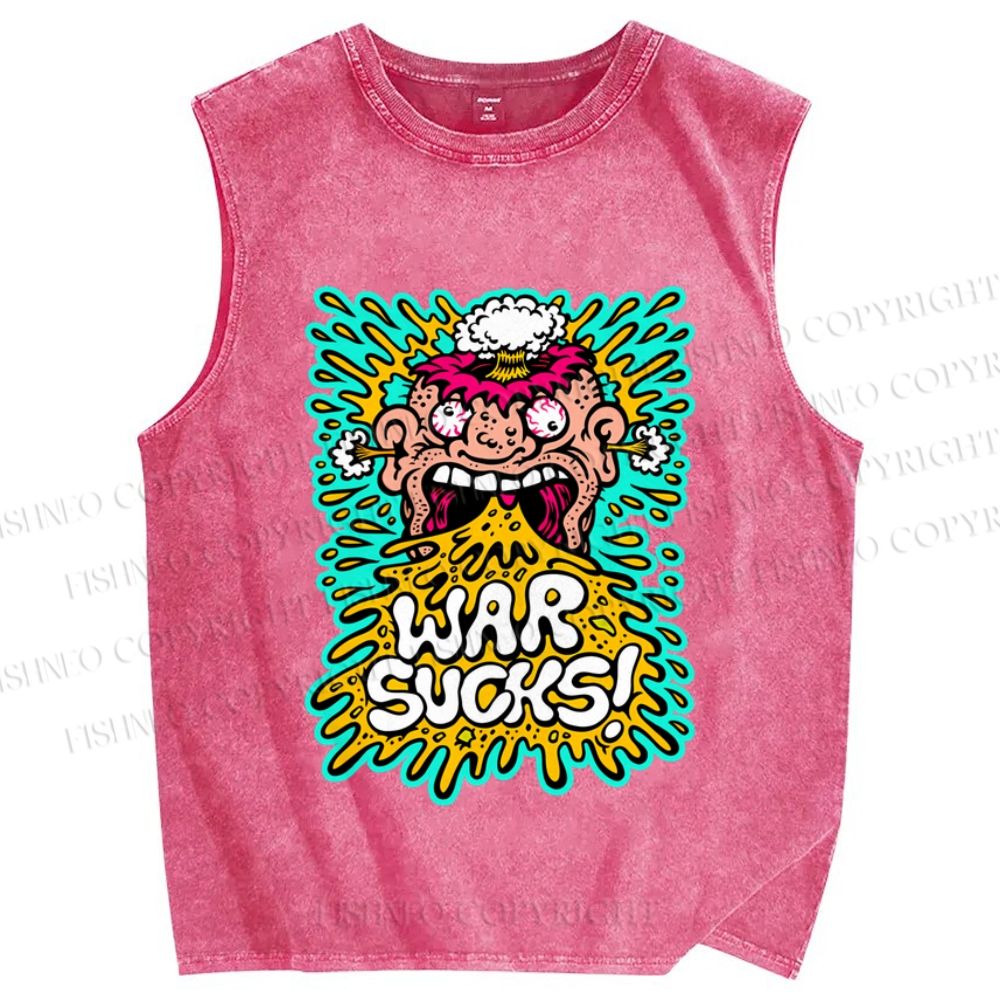 Unisex War Sucks Funny Graffiti Printed Washed Tank Top