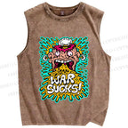 Unisex War Sucks Funny Graffiti Printed Washed Tank Top