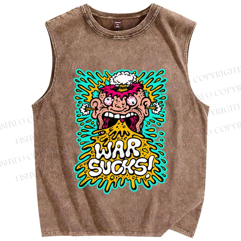 Unisex War Sucks Funny Graffiti Printed Washed Tank Top