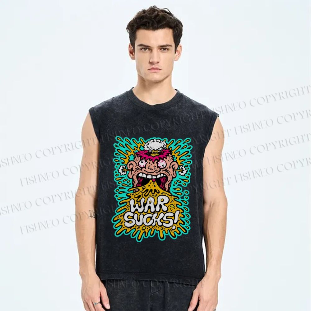 Unisex War Sucks Funny Graffiti Printed Washed Tank Top
