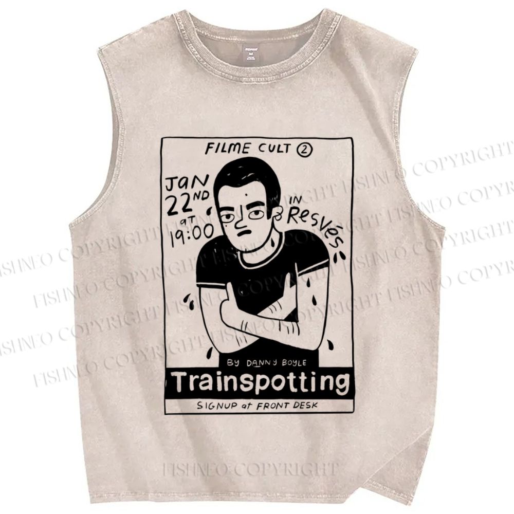 Unisex Trainsppotting Graffiti Printed Washed Tank Top