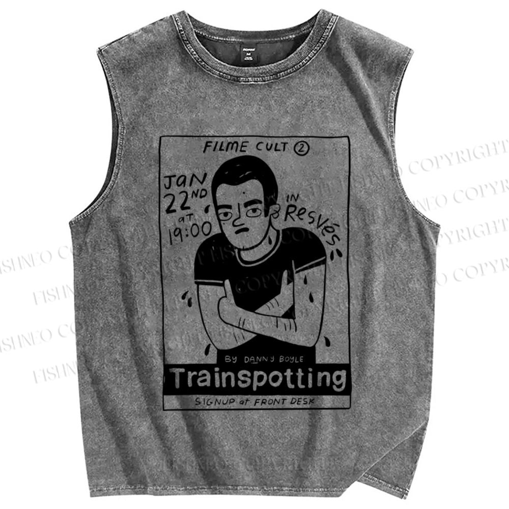 Unisex Trainsppotting Graffiti Printed Washed Tank Top
