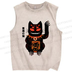 Unisex Vintage Demon Cat Printed Washed Tank Top