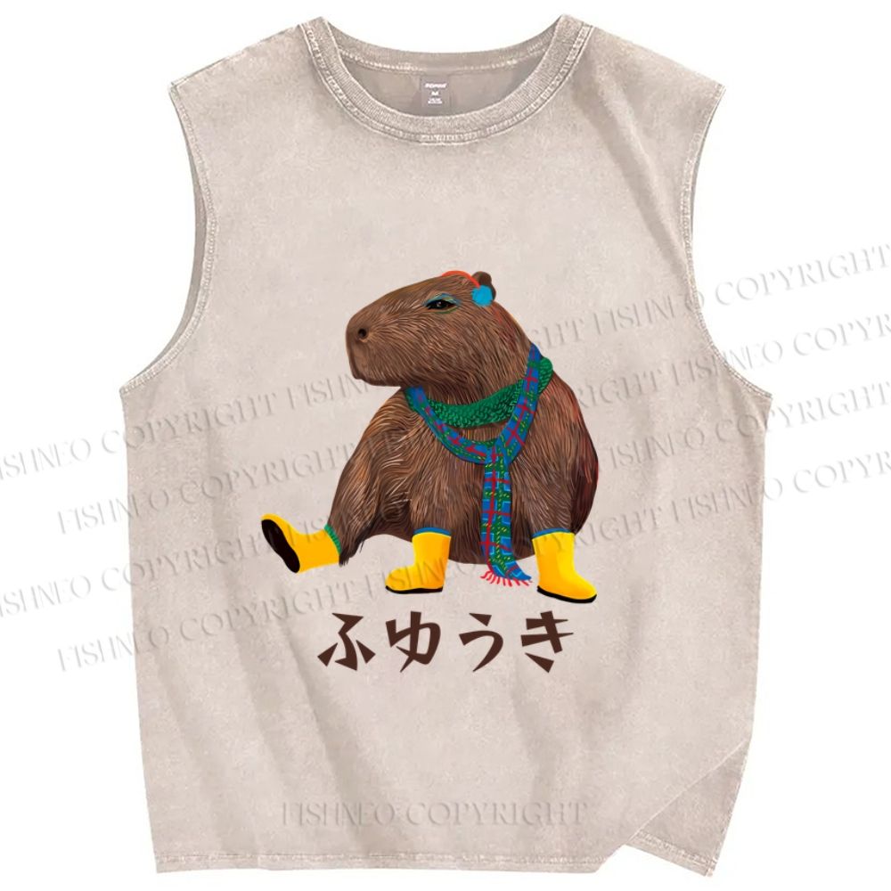 Unisex Capybara In Winter Printed Washed Tank Top
