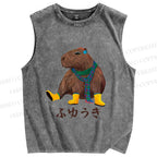 Unisex Capybara In Winter Printed Washed Tank Top