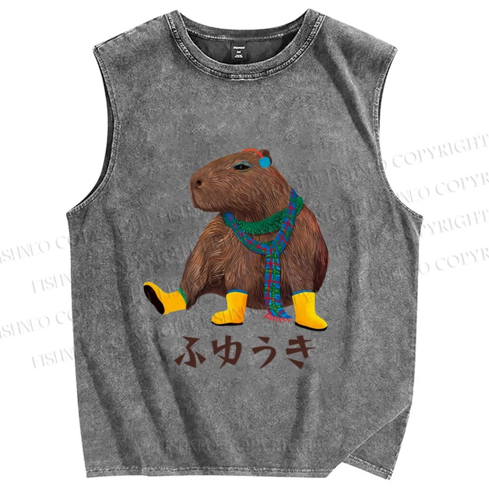 Unisex Capybara In Winter Printed Washed Tank Top