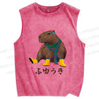 Unisex Capybara In Winter Printed Washed Tank Top