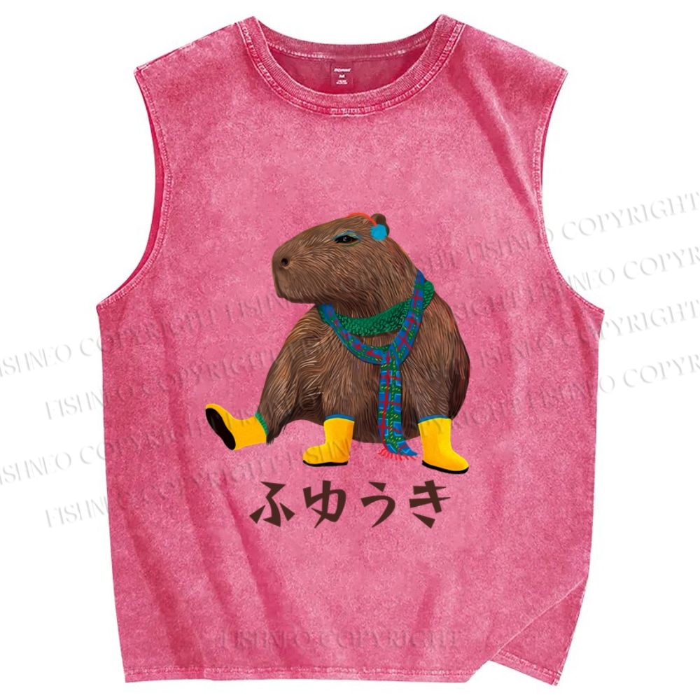 Unisex Capybara In Winter Printed Washed Tank Top