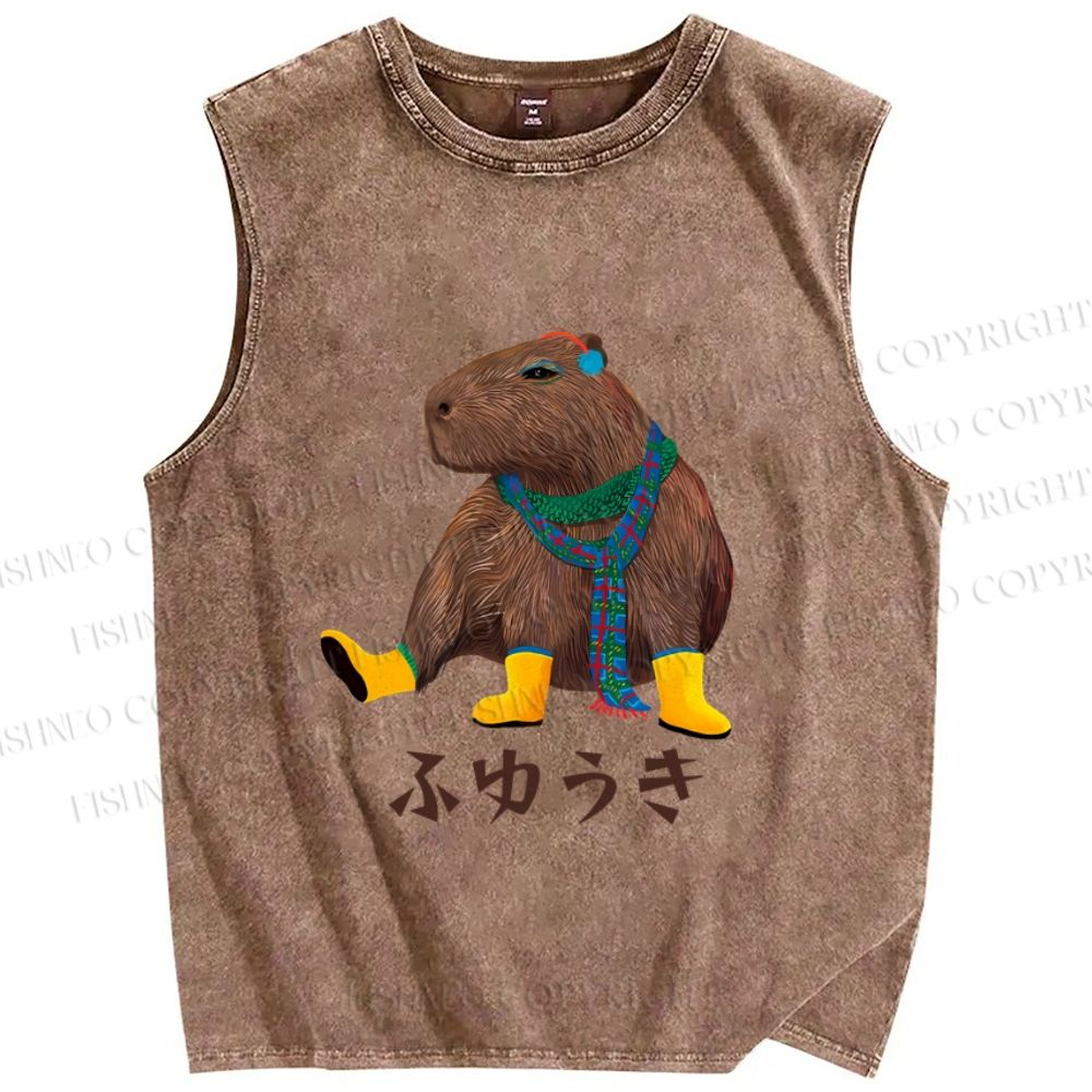 Unisex Capybara In Winter Printed Washed Tank Top