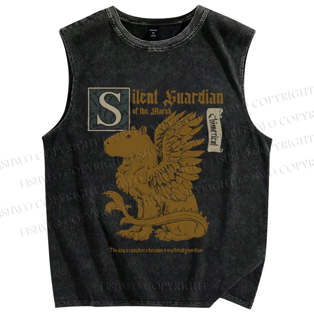 Unisex Vintage Capybara Printed Washed Tank Top