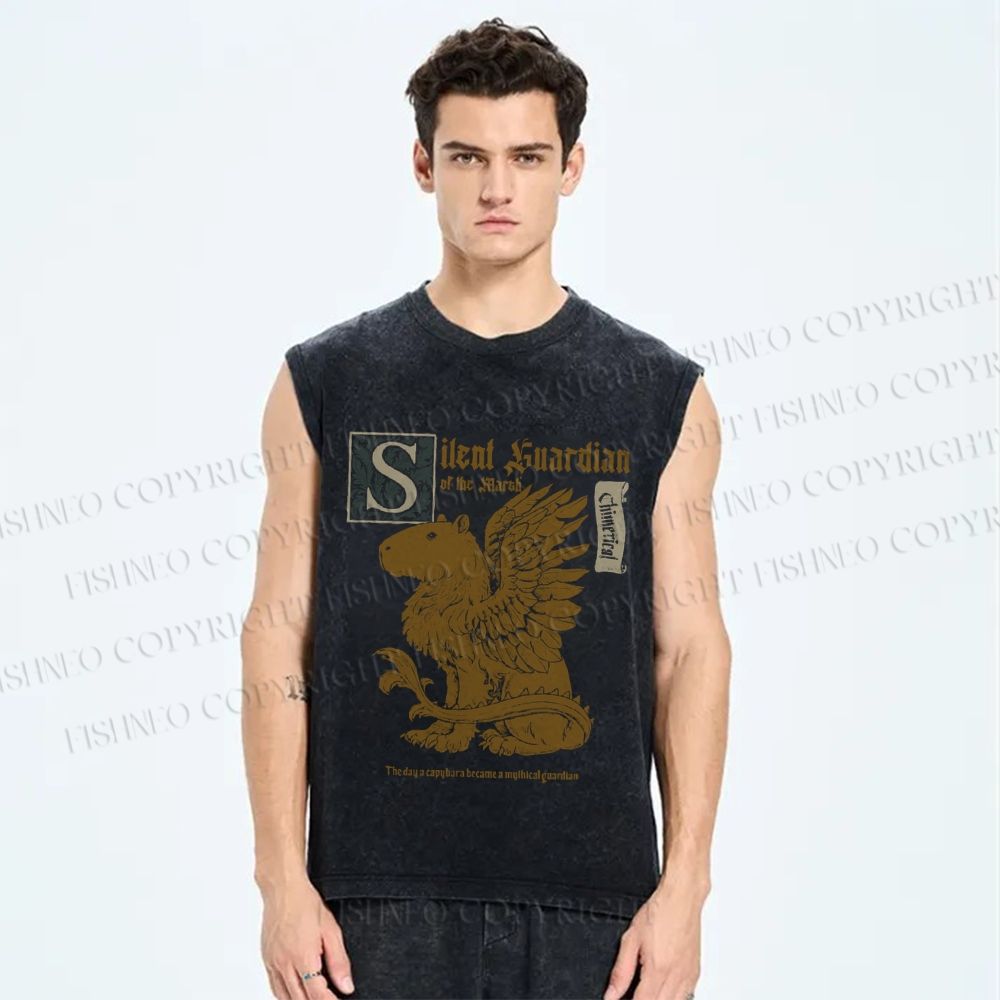 Unisex Vintage Capybara Printed Washed Tank Top