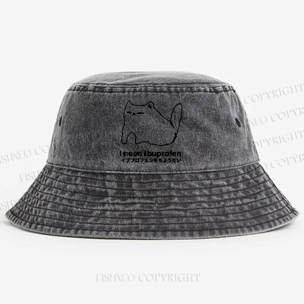 I need ibuprofen Cat Vintage Washed Bucket Hat