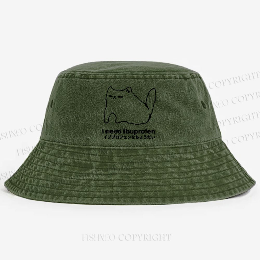 I need ibuprofen Cat Vintage Washed Bucket Hat