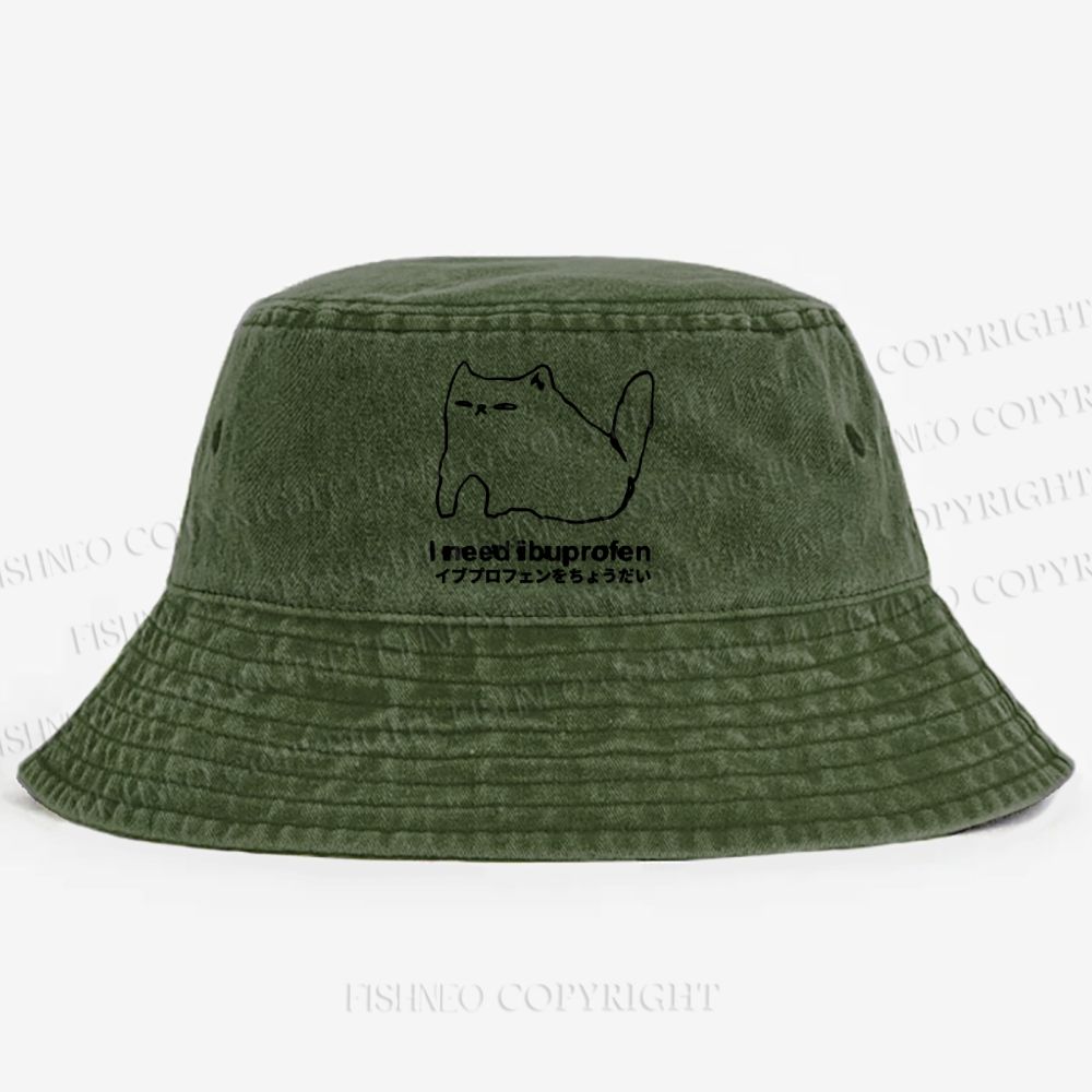 I need ibuprofen Cat Vintage Washed Bucket Hat