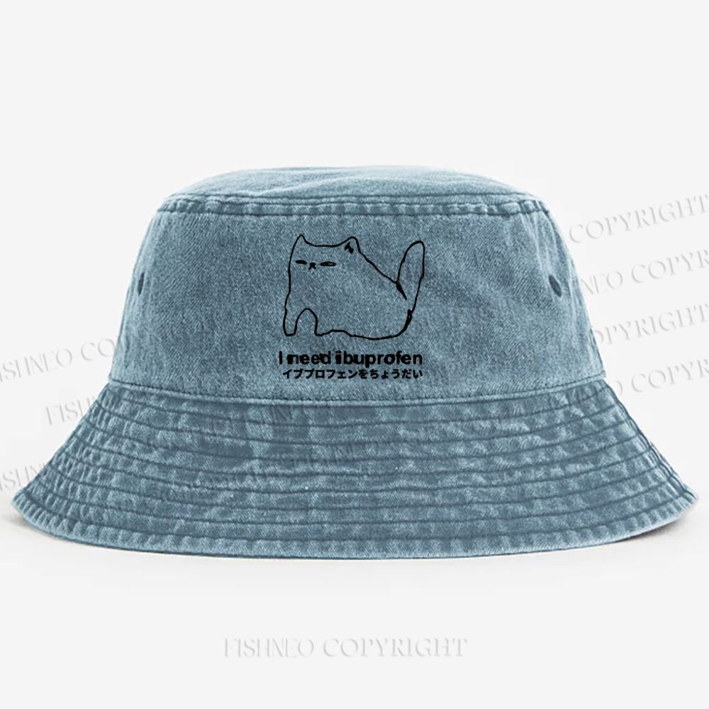 I need ibuprofen Cat Vintage Washed Bucket Hat