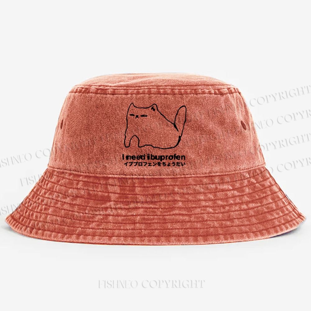 I need ibuprofen Cat Vintage Washed Bucket Hat
