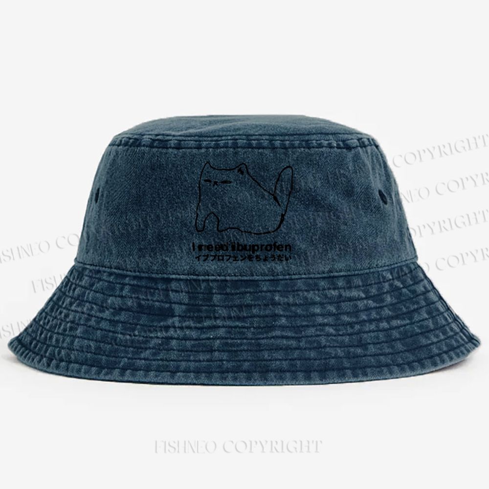 I need ibuprofen Cat Vintage Washed Bucket Hat