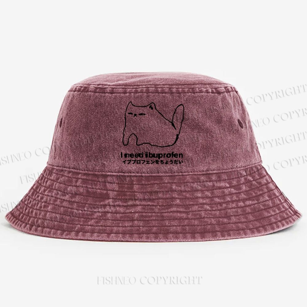 I need ibuprofen Cat Vintage Washed Bucket Hat