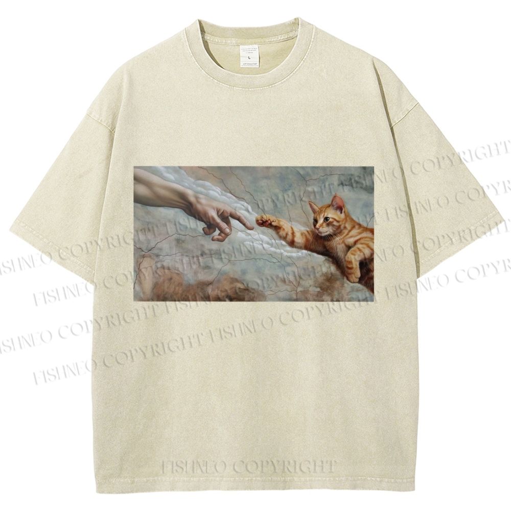 Unisex The Creation of Cat Printed Washed Tee