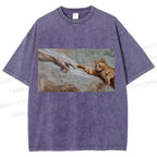 Unisex The Creation of Cat Printed Washed Tee