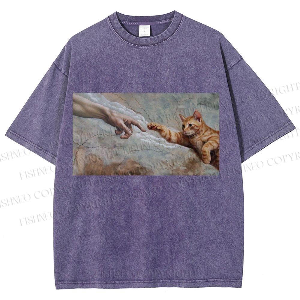 Unisex The Creation of Cat Printed Washed Tee
