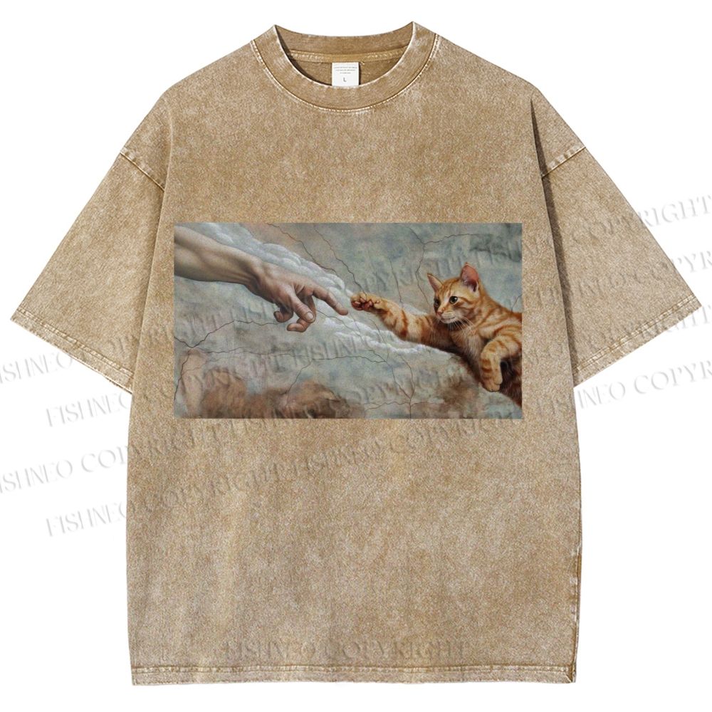 Unisex The Creation of Cat Printed Washed Tee